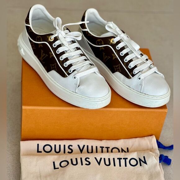 Louis Vuitton Monogram Timeout Low Top Leather Sneakers Brown & White Sz39 - Picture 1 of 16
